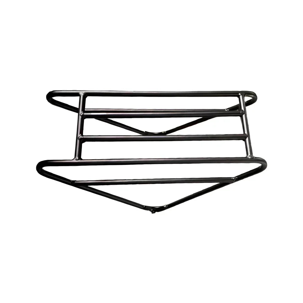 Black metal luggage rack on a white background