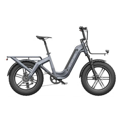 Gray ADO OASIS ONE Fat Tire Electric Bike with a basket on a white background - Lets Cycle, UK