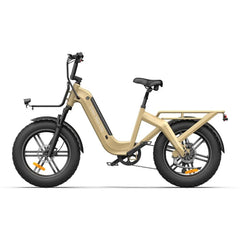 Beige ADO OASIS ONE Fat Tire Electric Bike with black frame and tires on a white background - Lets Cycle