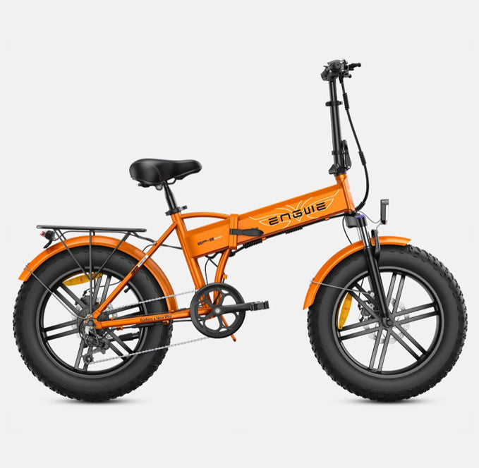 Orange ENGWE EP-2 Boost Folding Electric Bike with black tires on a white background