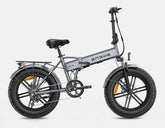 A grey ENGWE EP-2 Pro Boost Folding Electric Bike with black wheels, tires, seat, and handle grips. - Lets Cycle, UK