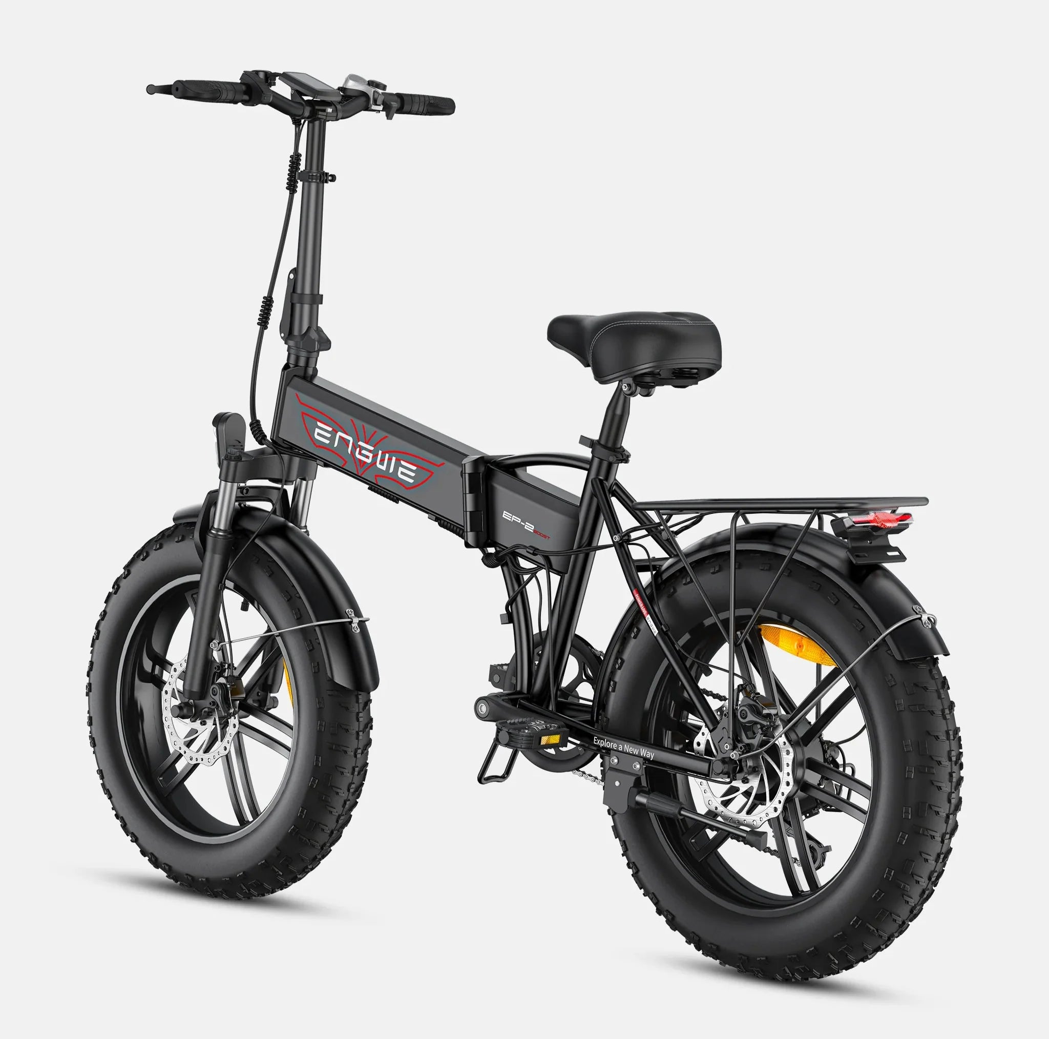 Back view of ENGWE EP-2 Boost Folding Electric Bike on white background