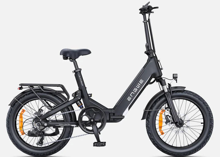 A gold and black Engwe L20 3.0 Boost electric bike with a step-through frame, displayed against a white background. - Lets Cycle, UK