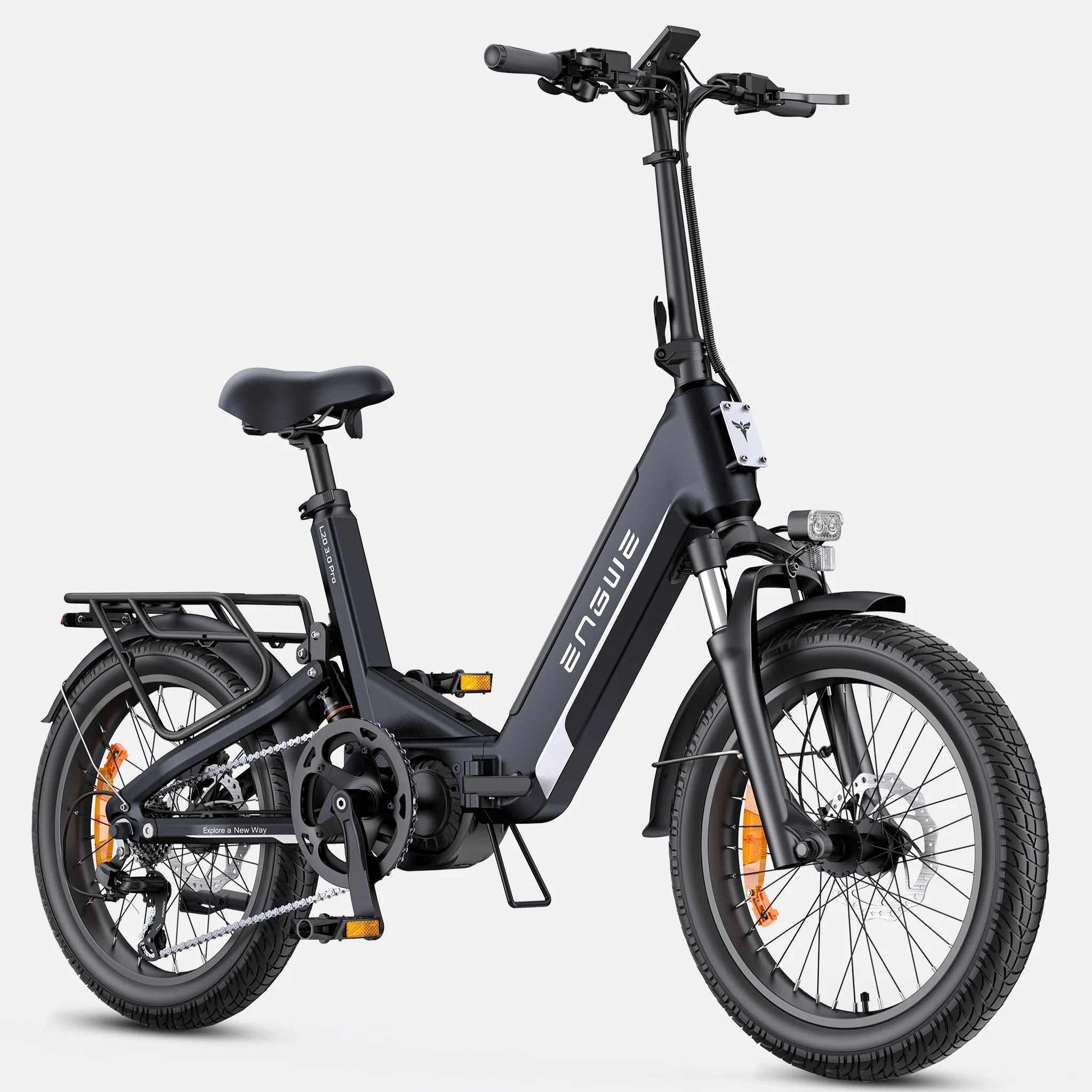close up view of black Engwe L20 3.0 Pro Electric Bike - lets cycle uk