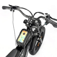 Black - Ridstar Q20 Mini Bike with a smartphone mount on a white background