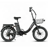 A black SAMEBIKE CY20 Pro Electric bicycle with fat tires, a step-through frame, a rear cargo seat, a front basket, and a central battery pack, shown against a plain white background.