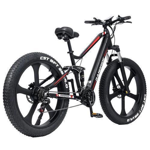 Randride YX90M electric bike black and red side view with fat tires and suspension