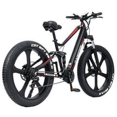Randride YX90M electric bike black and red side view with fat tires and suspension