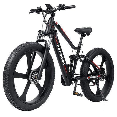 Randride YX90M electric bike black side and front view with fat tires