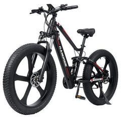 Randride YX90M electric bike black side and front view with fat tires
