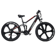 Randride YX90M electric bike black with red accents, side view