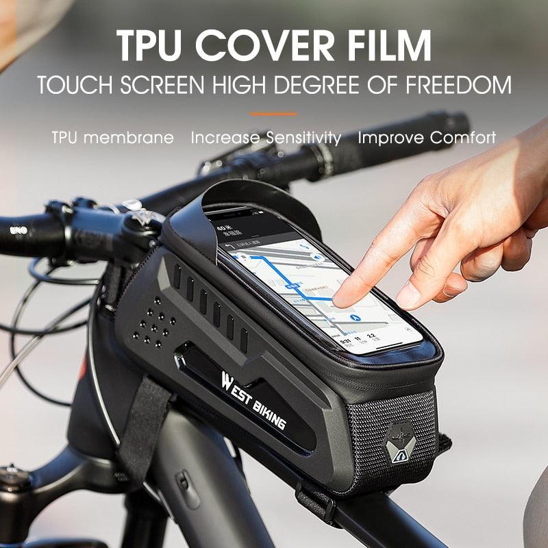 WEST BIKING Hard Shell TPU Bicycle Bag Touchscreen 6-7.4" Phone Stand Waterproof Front Beam Bag MTB Road Bike Cycling Equipment - Pogo Cycles