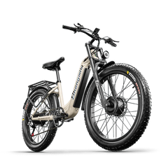 Shengmilo electric bike beige color side view with fat tires and rear rack