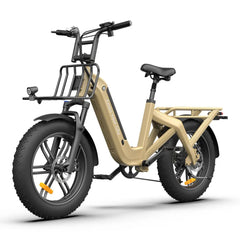 Beige ADO OASIS ONE Fat Tire Electric Bike with black frame and tires on a white background - Lets Cycle, UK 