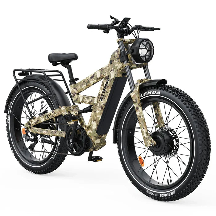 Camouflage-patterned TESWAY X9 Ultra Dual Motor Electric Bike on a white background