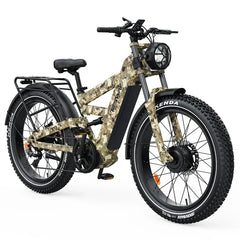 Camouflage-patterned TESWAY X9 Ultra Dual Motor Electric Bike on a white background