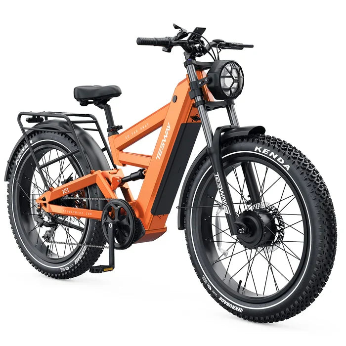 TESWAY X9 Ultra Dual Motor Electric Bike in orange with black components on a white background