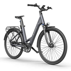 ADO Air 28 urban electric bike in matte grey, side view with rear rack