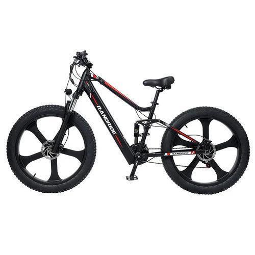 Randride YX90M electric bike black side view with thick tires and disc brakes