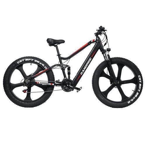 Randride YX90M electric bike black with red accents, side view